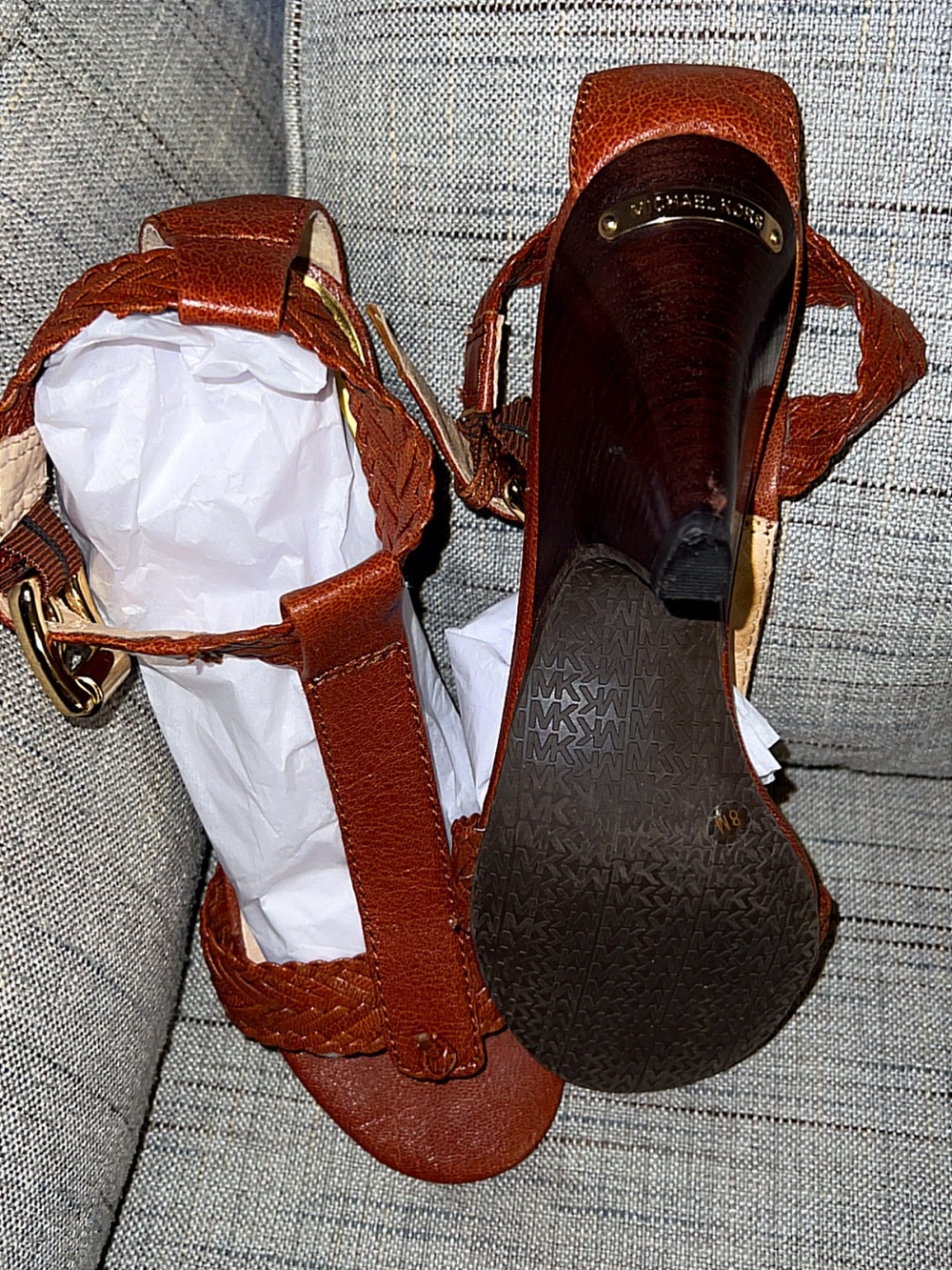 Michael Kors Brown Leather T-Strap Sandals - Picture 5 of 7